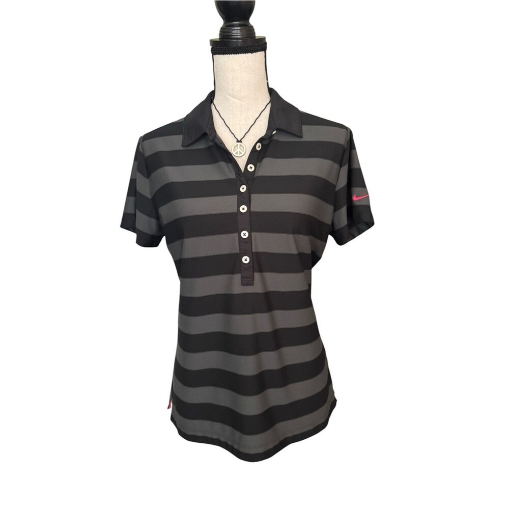 Nike Golf Tour Performance Dri-FIT Striped Polo Shirt Women’s Large Gray Black